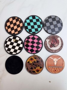 Nouveaux sous-verres ronds en cuir artisanal 2026, motif damier turquoise, style vintage, faits à la main, pour la décoration de table - Product Image 5