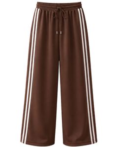 Manufacturer Custom Brown Wide Leg Track <b>Pants</b> With White Side Stripes Women Casual Loose Fit Elastic Waist Streetwear Trousers - Product Image 1