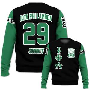 Sudadera Universitaria Personalizada Iota Phi Lambda, Negra y Verde Esmeralda, con el Escudo de la Hermandad Griega desde 1929 - Product Image 4