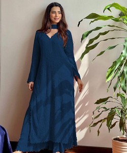 Kurta Azul de Georgette para Mujer, Corte Holgado, Ropa Étnica Tradicional de India y Pakistán, Estilo Casual para Todas las Temporadas 62914 BE-170 - Product Image 1