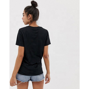 Women's <b>Black</b> Cotton T-Shirt Crew Neck Short Sleeve Printed Casual <b>Summer</b> <b>Top</b> Regular Fit Jersey Fabric Heat-Transfer Printing - Product Image 4