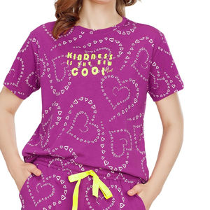 Ensemble deux pièces pour femme, coupe ajustée, haut à manches courtes décontracté, 100% coton, couleurs personnalisées, design imprimé tendance - Product Image 4