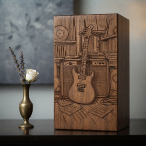 Urne funéraire en bois décorative, boîte à souvenirs personnalisée gravée, urne commémorative sur le thème de la musique pour adulte - Product Image 3