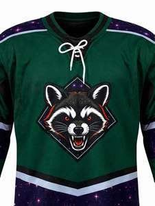 Custom Sublimation Forest <b>Green</b> Ice Hockey Jersey Vintage <b>Lace</b> Up Galaxy Space Raccoon Apparel Heavy Duty Team Match Tops - Product Image 2