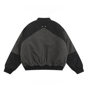 Blouson bomber long unisexe noir et gris décontracté en nylon de haute qualité avec fermeture éclair, col montant et poches utilitaires, style streetwear - Product Image 4