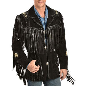 Chaqueta de Cuero para Hombre Estilo Vaquero con Flecos Largos, Chaqueta de Cuero Genuino de Ante de Vaca - Product Image 1