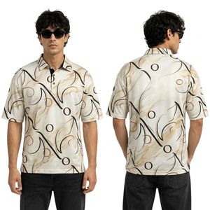 Polo de Golf con Diseño Artístico en Espiral Marrón Crema, Acabado Elegante, Suave, Transpirable y de Lujo para Hombre - Product Image 1