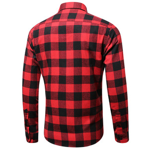 Chemises en flanelle à carreaux rouges vintage pour hommes, coupe slim décontractée - Product Image 1