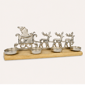 Support de bougie de Noël en métal argenté en forme de renne avec base en bois de manguier naturel, support de bougie chauffe-plat festif Père Noël, vente en gros - Product Image 4