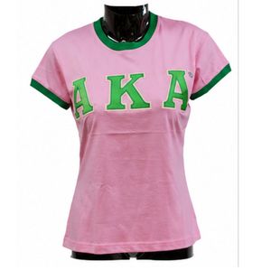 Women Pink Green Black Ringer T Shirt Classic Letter Embroidered Casual <b>Top</b> Short Sleeve Fashion Apparel Stylish Everyday Wear - Product Image 1