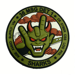 36 MSG DET 1 Sharks 3D Embossed Rubber <b>Patch</b> Round <b>Sew</b>-<b>On</b> Style PVC <b>Patch</b> - Product Image 2