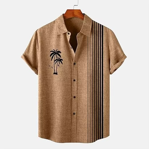 เสื้อเชิ้ตฮาวายลายใบไม้เขตร้อนสำหรับผู้ชาย เสื้อเชิ้ตชายหาดลำลองฤดูร้อน แขนสั้น ติดกระดุม เหมาะสำหรับวันหยุดพักผ่อน น้ำหนักเบา - Product Image 5