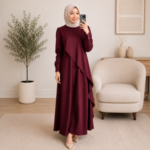 Robe maxi modeste pour femmes, manches longues, style abaya islamique, robe de soirée élégante et décontractée pour musulmanes - Product Image 1