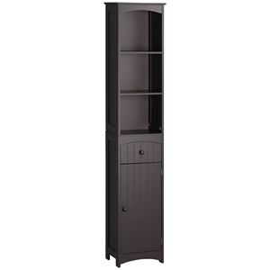 Mobiletto alto autoportante marrone con 3 ripiani e cassetto per l'organizzazione del bagno - Product Image 1