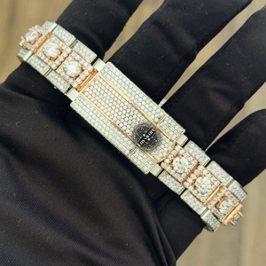 <b>Elite</b> Red Sunburst Dial VVS Moissanite Diamond Two Tone Iced Out Roman Numeral Luxury Stainless Steel Statement Wristwatch - Product Image 2