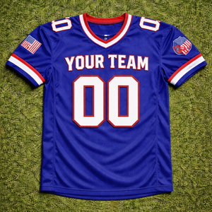 Maillot de football américain personnalisé pour équipes scolaires, coupe courte unie, séchage rapide, respirant, en tissu polyester, avec broderie personnalisée du joueur - Product Image 1