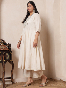 DEEBACO Women's Casual Solid Ankle Length Anarkali Tunic & Palazzo Cord <b>Set</b> Breathable Cotton Long Jumpsuits - Product Image 6
