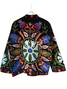 Abrigo de terciopelo bordado estilo bohemio con estampado floral, cuello mandarín, talla grande, ropa de abrigo de otoño para mujer - Product Image 3