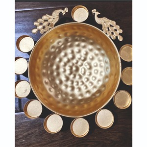 Hammered Metal Urli Bowl Gold Lotus Shape Decorative Serving Dish <b>Floating</b> <b>Candle</b> Pot Wholesale Wedding Event Table Centerpiece - Product Image 5