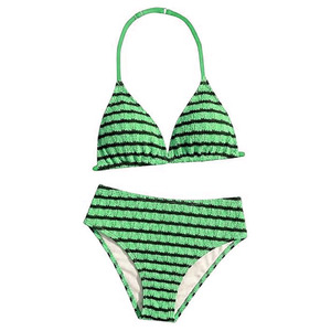 Conjunto de Bikini Halter a Rayas Verdes para Mujer, Traje de Baño de Dos Piezas de Cintura Alta, Tejido Elástico, Ropa de Playa, Personalizado OEM, para Viajes de Verano - Product Image 3