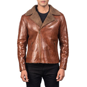 Veste de motard en cuir véritable marron pour homme SAAR INDUSTRIES, imperméable, coupe-vent, avec col en fourrure pour l'hiver - Product Image 4