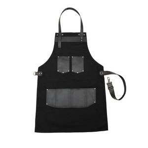 Tablier en toile robuste avec poches, logo personnalisé, sangle de cou en cuir réglable, attaches dorsales, uniforme professionnel pour barman - Product Image 2