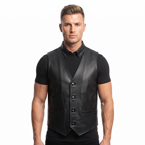 Custom Men's Genuine Leather <b>Waistcoat</b> Men Fashion Leather <b>Waistcoat</b> with Button Men Sleeveless Leather Vest - Product Image 1