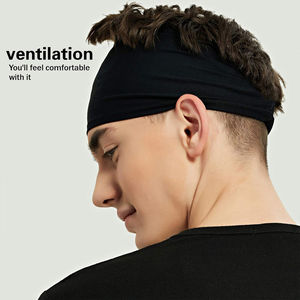Black Simple Non-Slip Sweatband Headband 4.5cm Wide Breathable Elastic Yoga Tennis All Seasons Universal Fit Solid Color Knitted - Product Image 5