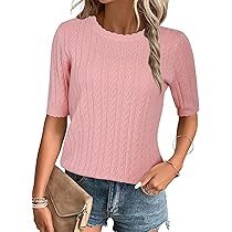 Camiseta de algodón sólido para mujer, manga corta, cuello redondo, informal, de verano, tejida, ligera - Product Image 4