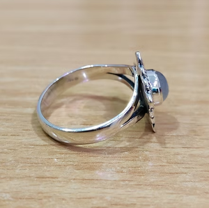<b>Solitaire</b> Moonstone Unisex <b>Ring</b> Round Shape Star design 925 Sterling <b>Silver</b> Featuring Natural Gemstones - Product Image 3