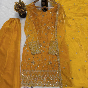Presenting New Premium Quality With Embroidery Sequence Worked <b>Top</b>-Plazzo And Dupatta Set Fully Stitched Ready To Wear - Product Image 1