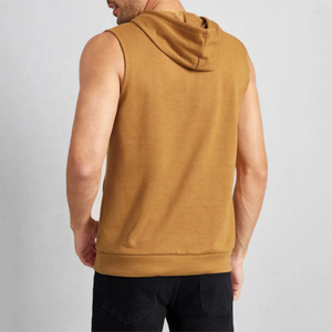 Hauts de sport sans manches à capuche pour hommes en coton de haute qualité, unis, à séchage rapide, respirants, pour la musculation, avec logo personnalisé - Product Image 3