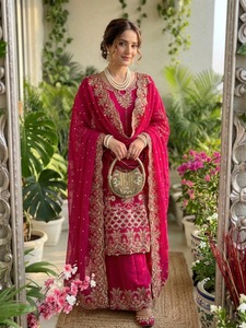 Ensemble de costume 3 pièces de créateur très demandé, comprenant un haut, un pantalon palazzo et un dupatta, avec broderies riches, entièrement cousu, pour femme, idéal pour les soirées. - Product Image 6