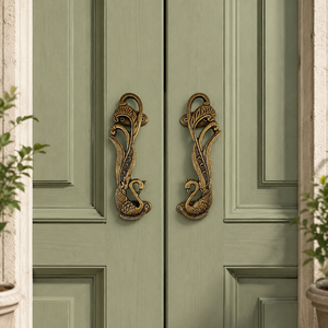 Poignée de porte décorative en laiton massif SHUBHAM, style paon, antique, vintage, quincaillerie pour meubles - Product Image 1