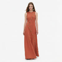 Nouvelle mode d'été Robe longue blazer sans manches pour femme en mélange de lin, à col à revers, boutonnée, avec ourlet ajouré, personnalisable, vente en gros