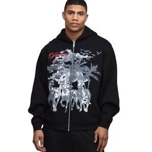 Sudadera con Capucha de Forro Polar de Algodón de Alta Calidad OEM, Ecológica, con Cremallera Bidireccional, Logotipo Personalizado, Ropa Urbana para Hombre, Talla Grande, Negra - Product Image 1