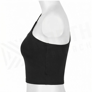 Top Corto Sin Costuras de Un Solo Hombro, Negro Sólido, Asimétrico, Ropa de Yoga, Ropa Deportiva para Mujer - Product Image 3