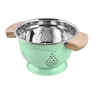 Stainless Steel <b>Colander</b> With Wooden Handles Durable Kitchen <b>Strainer</b> Hand Wash Only - Product Image 3
