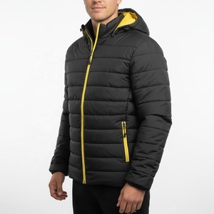 Men's Black Hooded Puffer <b>Jacket</b> With Yellow Zipper Windproof Casual Winter Coat Regular Fit Solid Color Polyester Wadding 2026 - Product Image 2