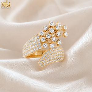 Bague en diamant de laboratoire taille brillant avec anneau croisé |   Bague en or massif pavé Comet Spray 9K/14K/18K, bijoux de luxe pour hommes, vente en gros OEM ODM - Product Image 2