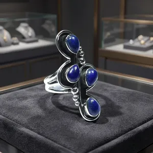 Anillo de Plata de Ley 925 con Lapislázuli, Gema Azul Natural, Joyería Vintage Hecha a Mano, Diseño de Moda Atrevido - Product Image 2
