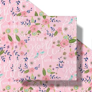 Rotolo di Carta da Regalo Romantico per Matrimonio, Design Floreale con Uccelli e Scritta 'Love' per la Coppia Felice, Regalo Perfetto - Product Image 1