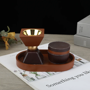 Ensemble brûleur de bakhoor RoyalAura, porte-encens artisanal en bois et cuir avec plateau élégant et design arabe pour l'oud et les parfums d'intérieur - Product Image 5