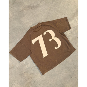 เสื้อยืดผู้ชายทรงครอปเข้ารูปโอเวอร์ไซส์แบบกำหนดเองพิมพ์ลายสกรีนลายแบบวินเทจฟอกสีชาย - Product Image 3