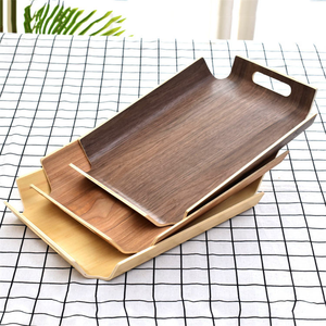 Plateau à dessert en bois BSCI avec poignée, plateau alimentaire rustique en bois antique avec poignées, plateau de rangement en bois pas cher - Product Image 3