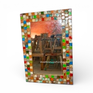 Miroir artisanal en patchwork de bois de bateau récupéré, couleur naturelle, pour décoration murale et intérieure, salon ou chambre, vente en gros - Product Image 3