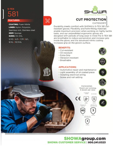 SHOWA S-<b>TEX</b> 581 Hagane Coil Cut Resistant Gloves Aramid Fiber Stainless Steel Nitrile Rubber Coated EN388 4X42E - Product Image 2
