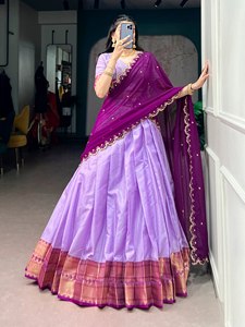 TENNECY Traditional Zari Weaving Work Women's Wedding Diwali Blouse Cotton Silk Lehe Quick Dry Wrinkle Free Gujarat All Seasons - Product Image 3
