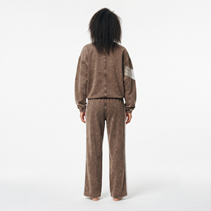 Conjunto de Chándal Casual Oversize para Mujer con Sudadera de Paneles Chevron Lavado Ácido y Pantalones de Pierna Recta, Venta al por Mayor Personalizada - Product Image 6