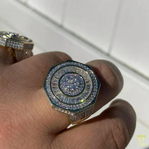Lab Grown Diamond Hexagon Statement <b>Ring</b> for Men Yellow <b>Gold</b> Geometric Designer Luxury Hip Hop <b>Cocktail</b> <b>Ring</b> - Product Image 6